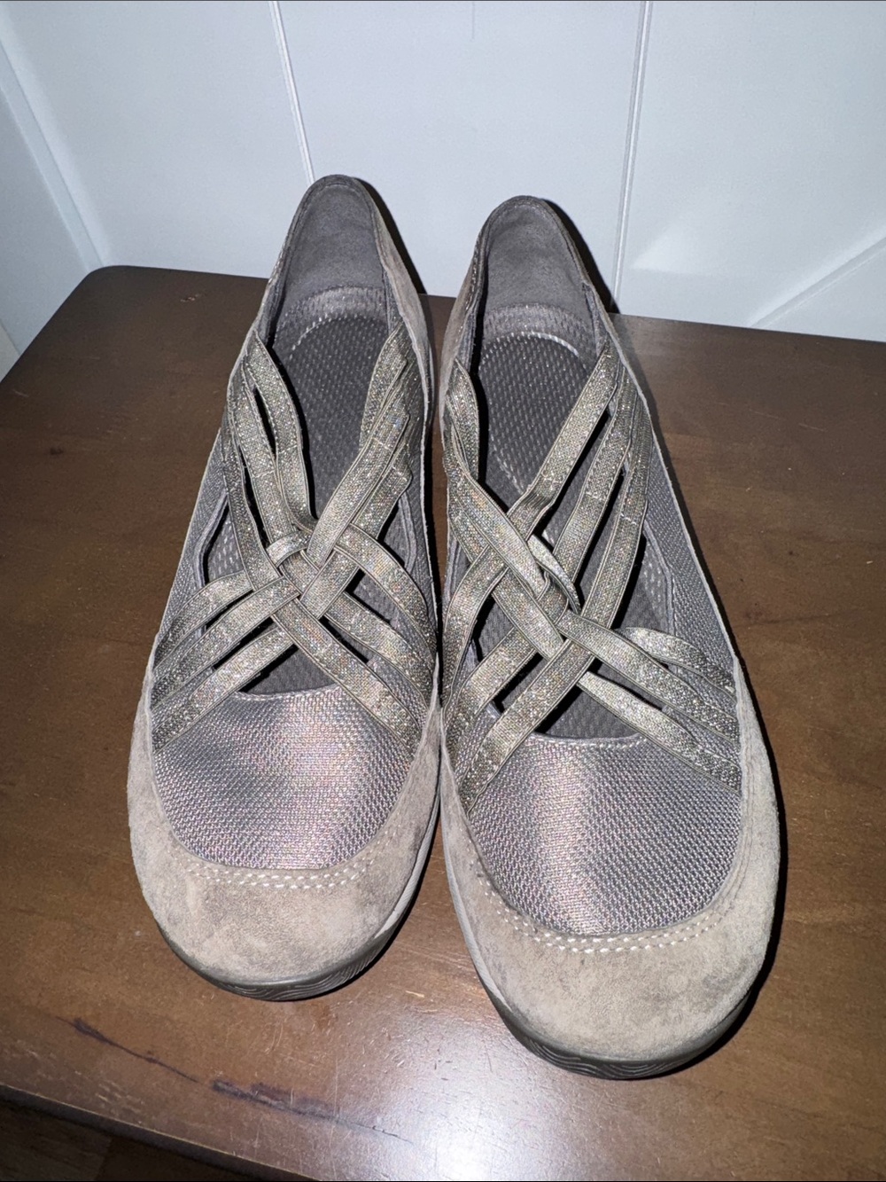 Dansko Women’s Gray Suede Slip-On Flats with Crisscross Straps